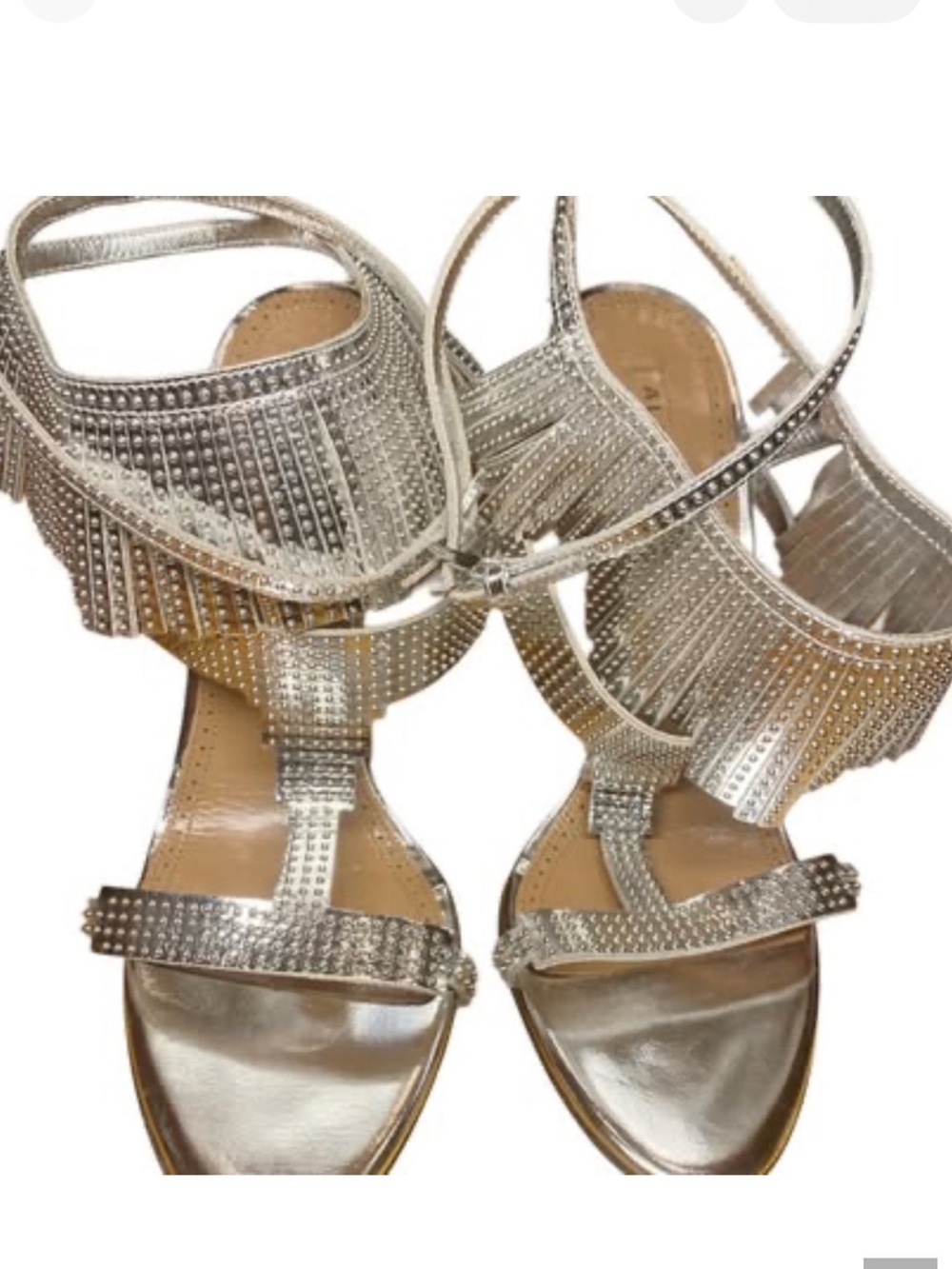 Alaïa Silver Metallic Studded Fringe Leather Sandals Heeled size 40